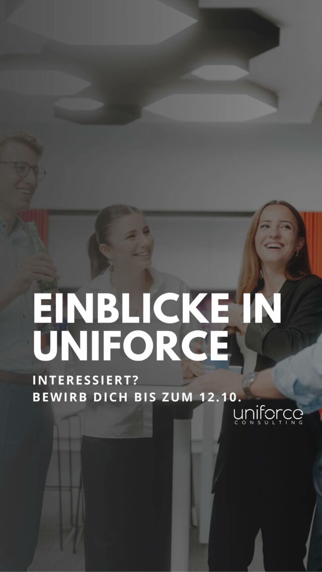 🚀 Willst du Teil unseres dynamischen Teams werden und echte Projekte für namhafte Unternehmen umsetzen? 🌟 Du willst nicht nur dein Studium voranbringen, sondern in einem Team von engagierten Studierenden mitwirken und Verantwortung übernehmen? 💡  Dann bist du bei uniforce Consulting genau richtig! Als Junior Enterprise of the Year (JEA) bieten wir dir die perfekte Plattform, um dich beruflich und persönlich weiterzuentwickeln.  🔗Bewirb dich über den Link in unserer Bio bis zum 12.10. und werde Teil unseres Teams.  Come for the challenge - stay for the people🌟